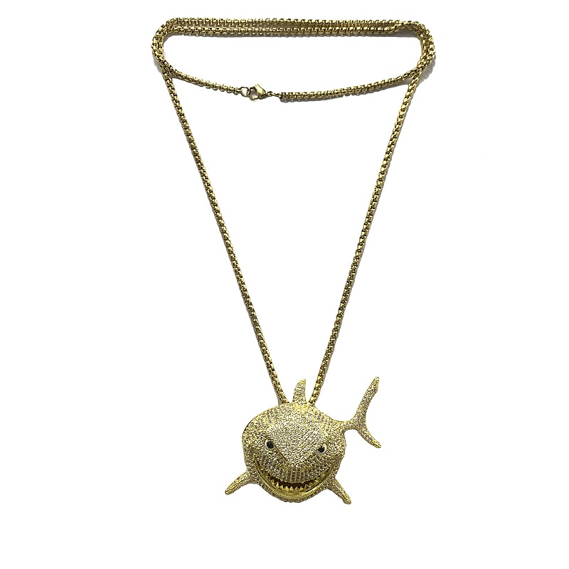 Pendentif personnalité hip hop zircons requin