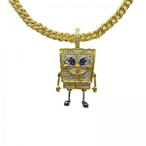Dessin animé de mode Squarepants Squarepants Inlaid Zircon Pendentif Hip Hop Street Trendlace